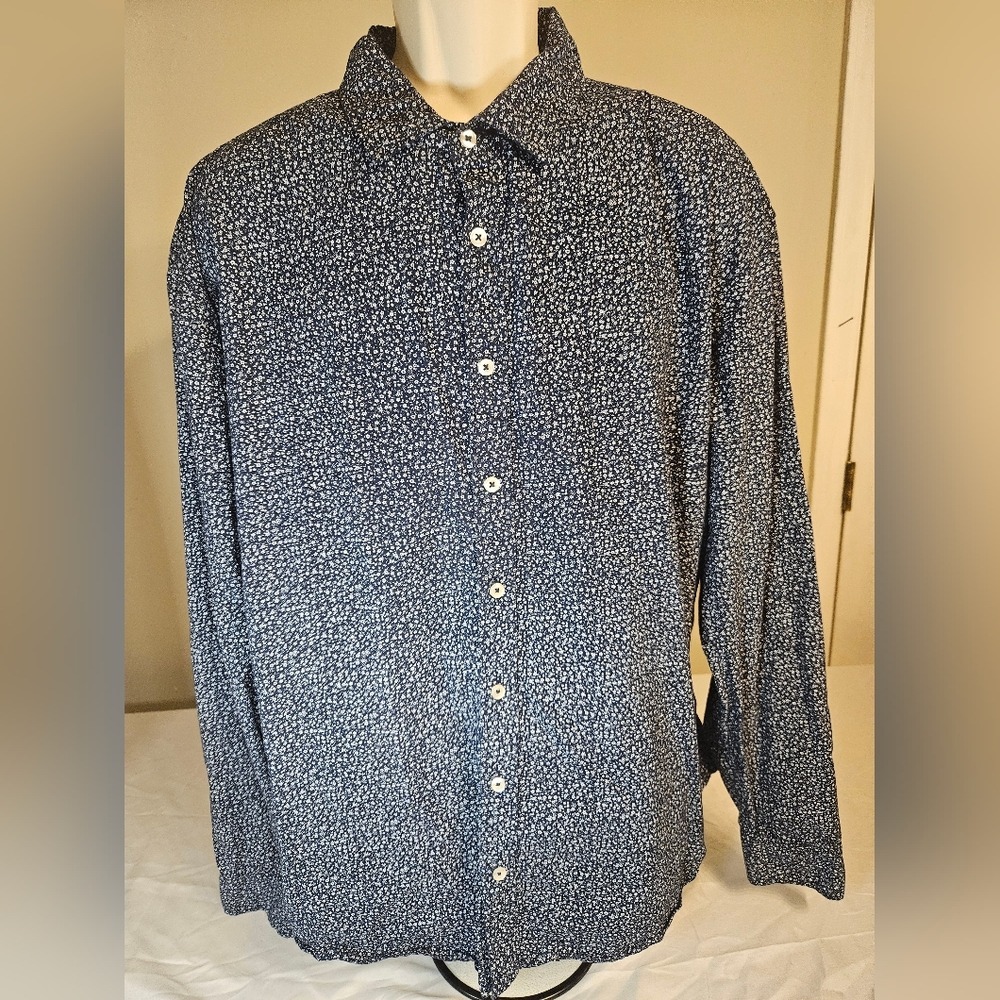 Gentlemen's Outfitters Mens 2X Navy Blue White Floral Ditsy Button Down Shirt